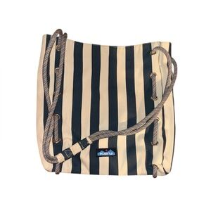 NEW KAVU Blue and Cream Striped Bag with Rope Handle